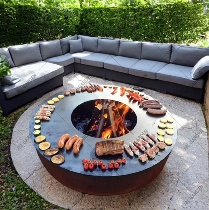 Round Barbecue Made Of Corten Steel